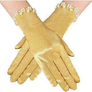 Women's Elegant Gold Floral Short Lace Wrist Gloves Bridal Dinner Party Prom